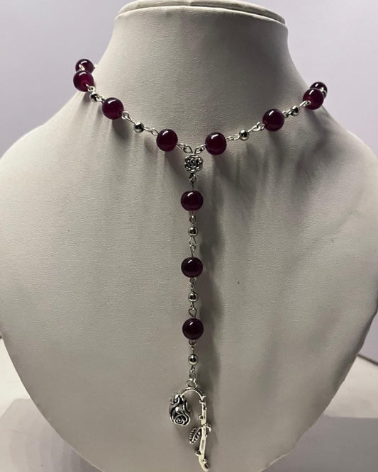 First Wilt Long Red Rosary Necklace