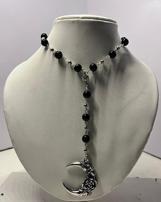 Laluna Long Black Rosary Necklace