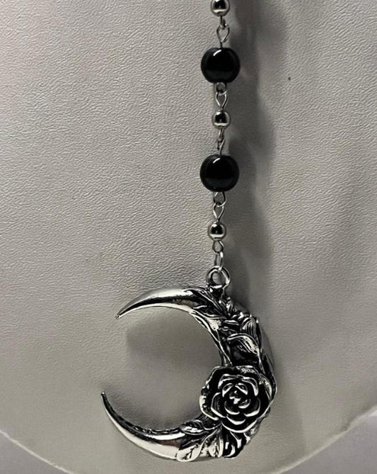 Laluna Long Black Rosary Necklace